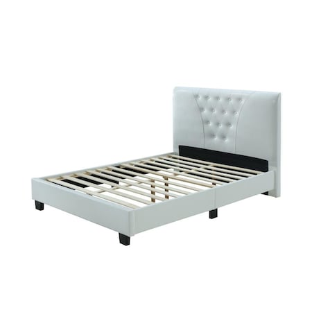 Hodedah Queen Size Platform Bed with Tufted Upholstered Headboard, White HI698 QUEEN WHITE